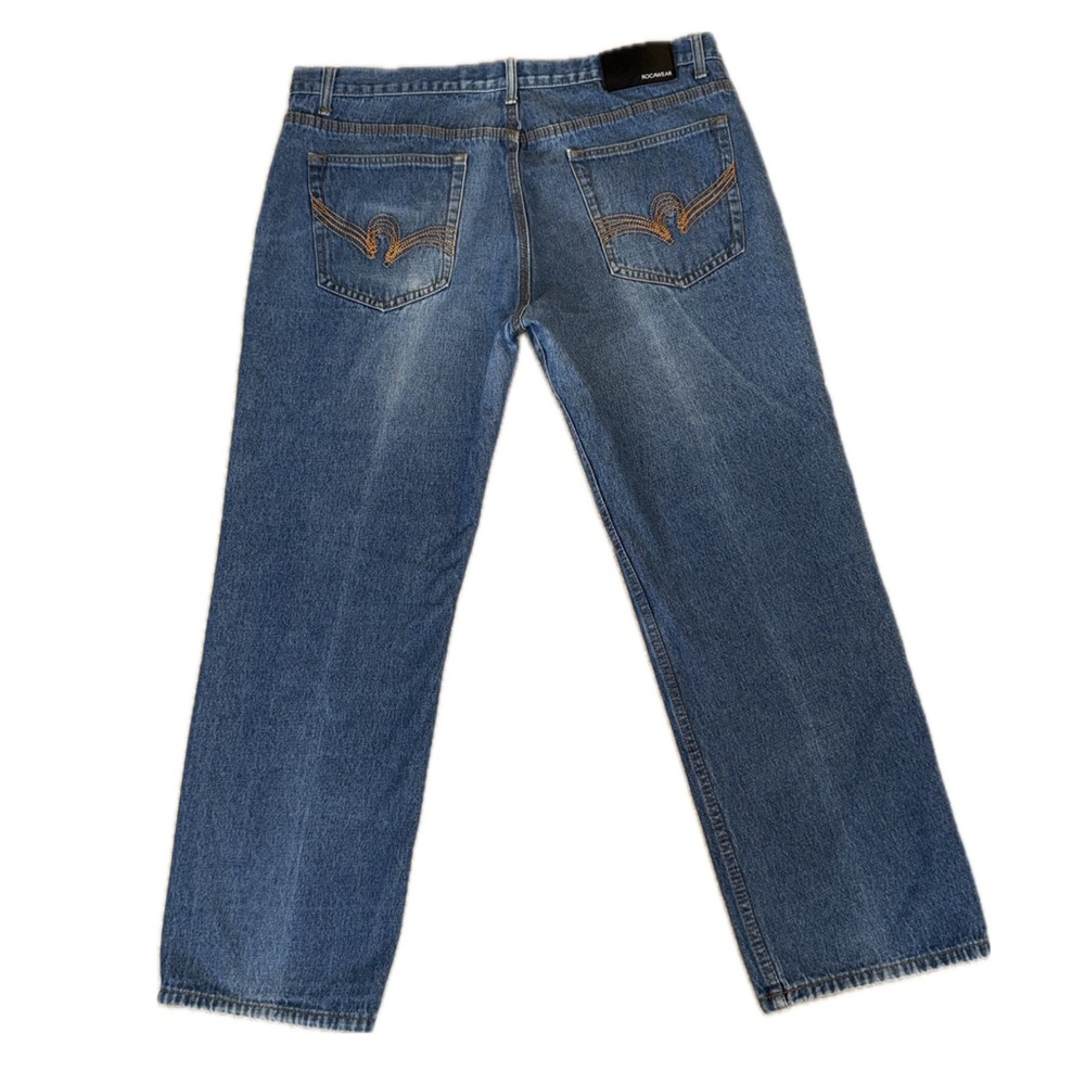 ROCAWEAR Y2K Streetwear Baggy Jeans Logo Pocket | 38x30